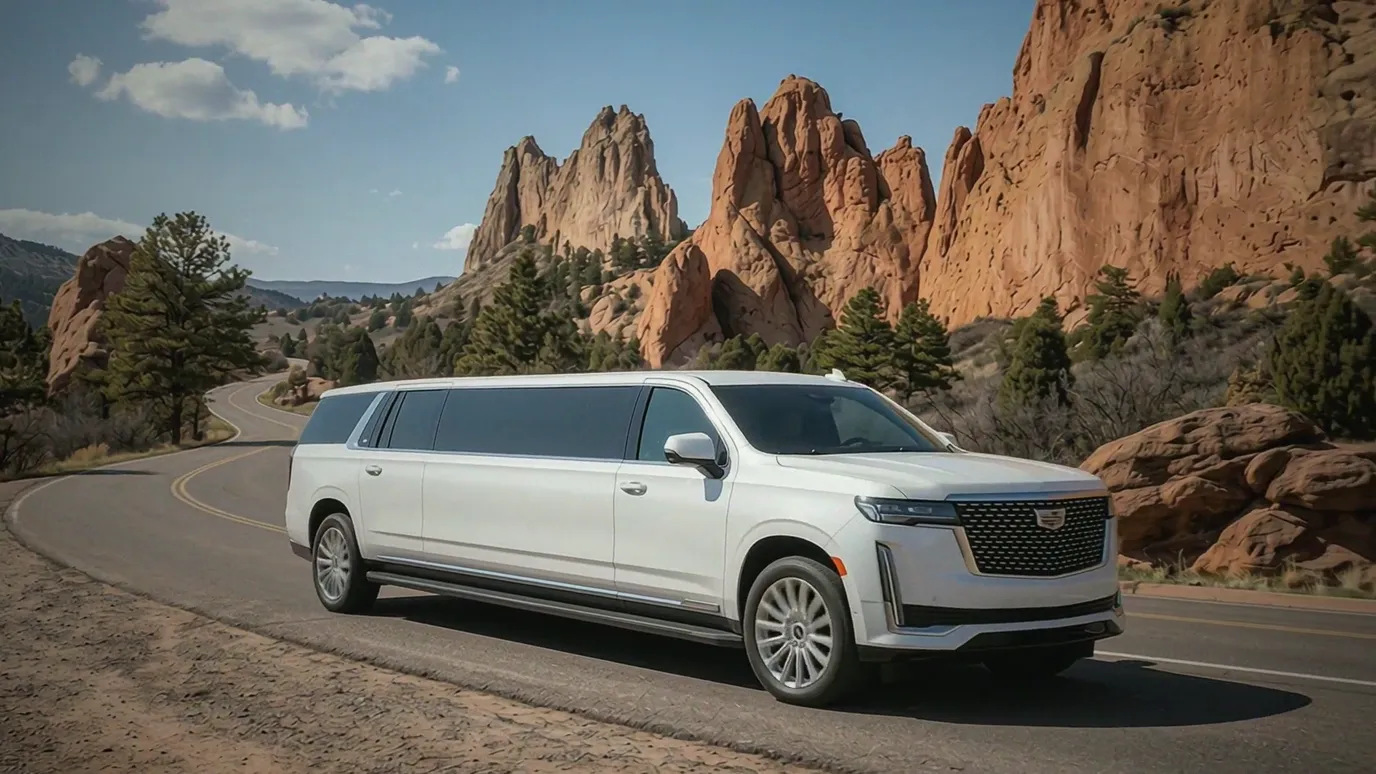 Monument white Cadillac Escalade 20 passenger stretch limo
