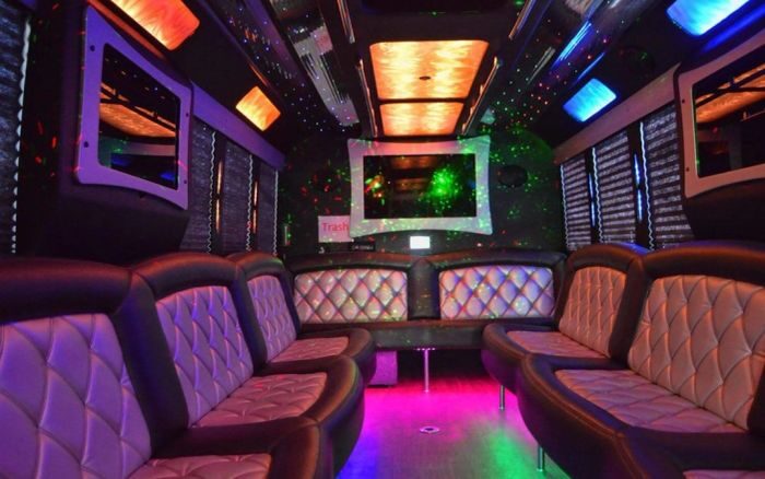 Party bus lounge with LED ceiling – Monument party bus rental